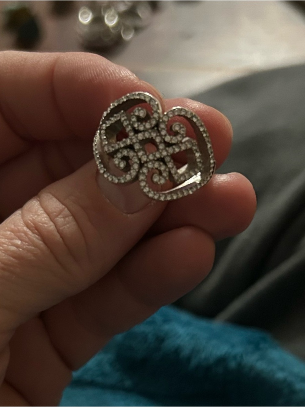 Brighton Scroll Silver Tone Rhinestone Ring Jewelry Sz 9 - Picture 3 of 7